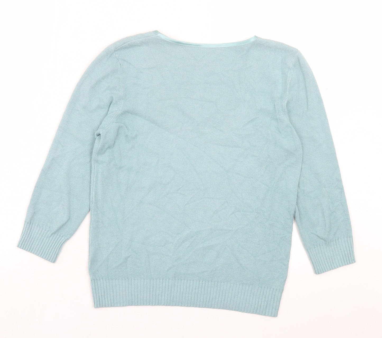 Per Una Womens Blue Polyester Basic T-Shirt Size 12 V-Neck