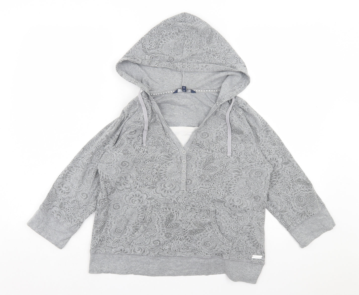 Maine Womens Grey Geometric Cotton Pullover Hoodie Size 14 Pullover