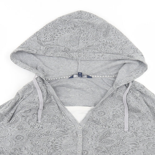 Maine Womens Grey Geometric Cotton Pullover Hoodie Size 14 Pullover
