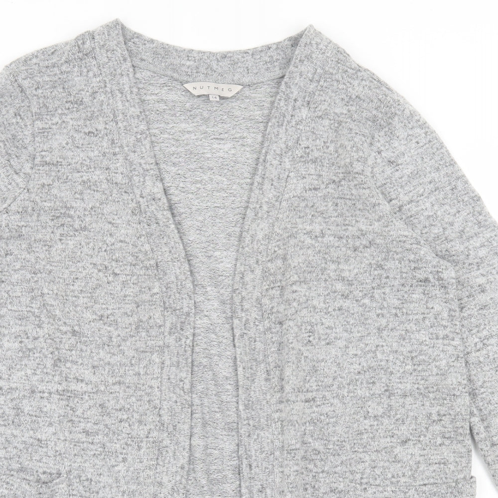 Nutmeg Womens Grey V-Neck Polyester Cardigan Jumper Size 14