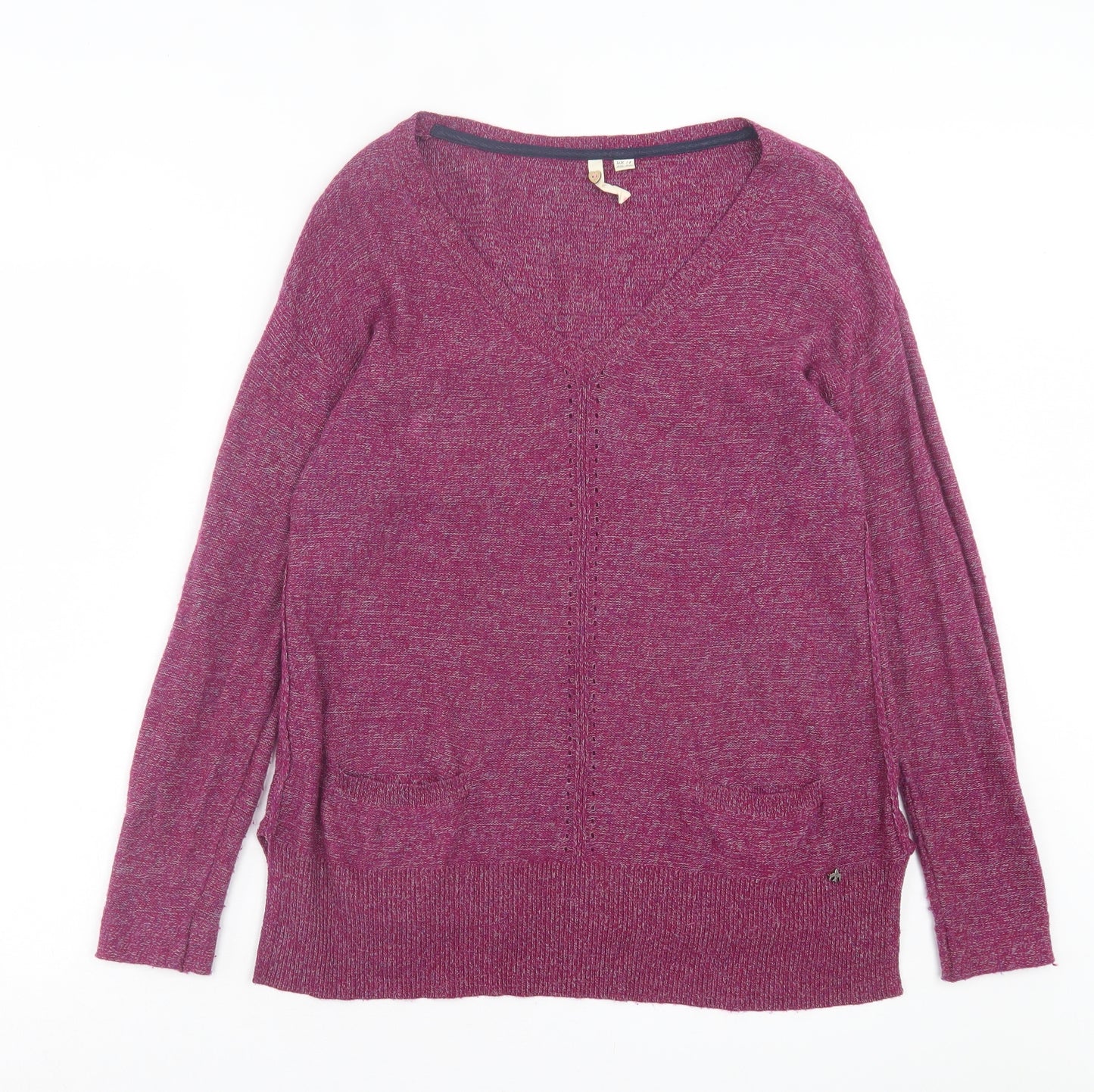 White Stuff Womens Purple V-Neck Cotton Pullover Jumper Size 14