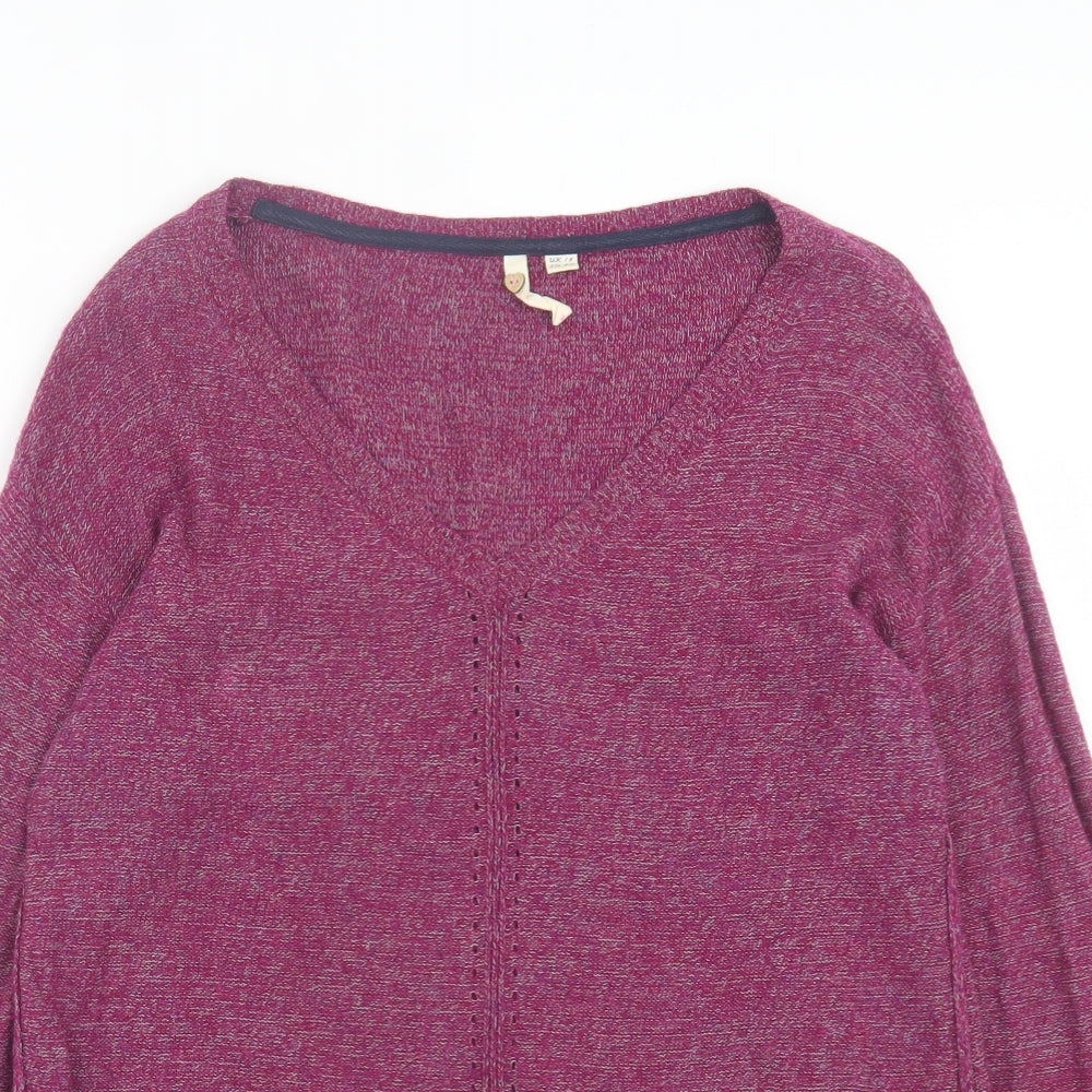 White Stuff Womens Purple V-Neck Cotton Pullover Jumper Size 14