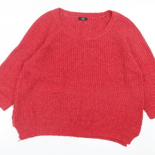F&F Womens Red Crew Neck Acrylic Pullover Jumper Size 20
