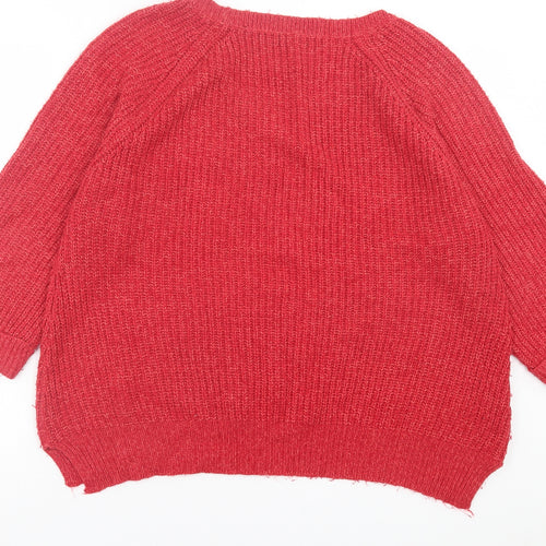 F&F Womens Red Crew Neck Acrylic Pullover Jumper Size 20