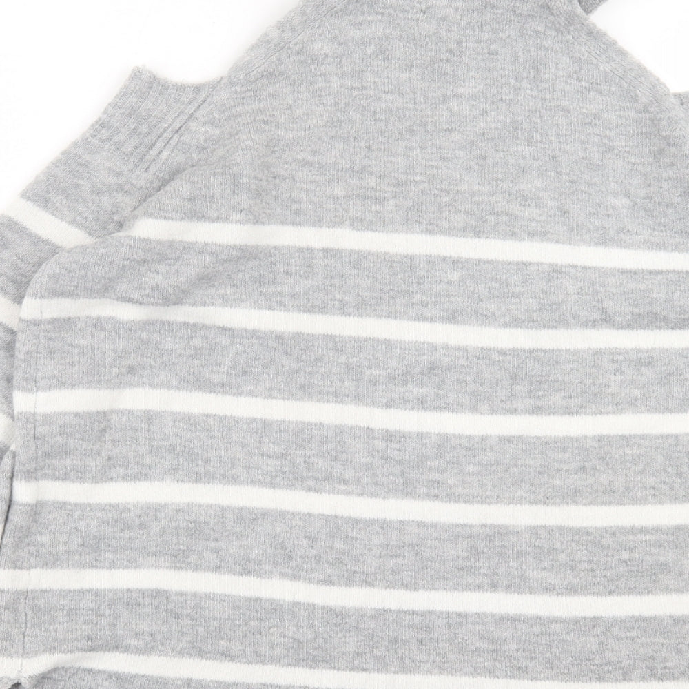 River Island Womens Grey Roll Neck Striped Acrylic Pullover Jumper Size 10 - cold Shoulder