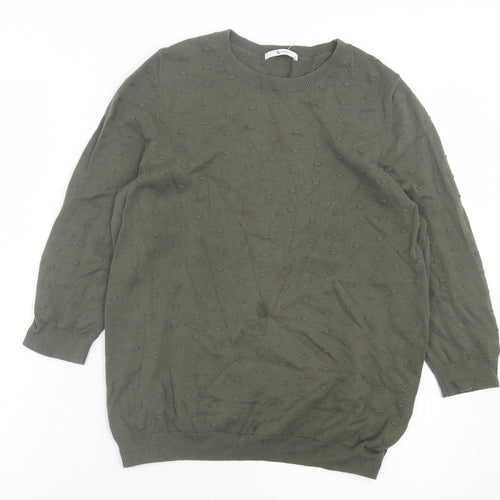 TU Womens Green Crew Neck Cotton Pullover Jumper Size 14