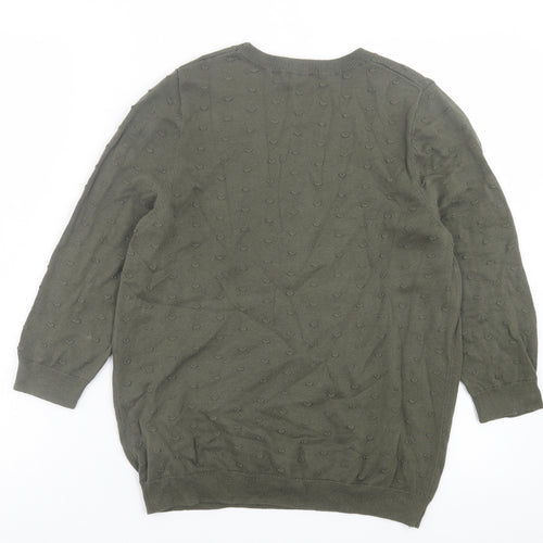 TU Womens Green Crew Neck Cotton Pullover Jumper Size 14