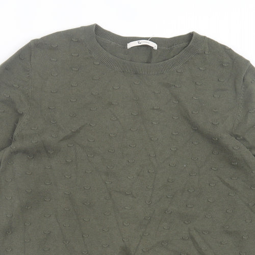 TU Womens Green Crew Neck Cotton Pullover Jumper Size 14