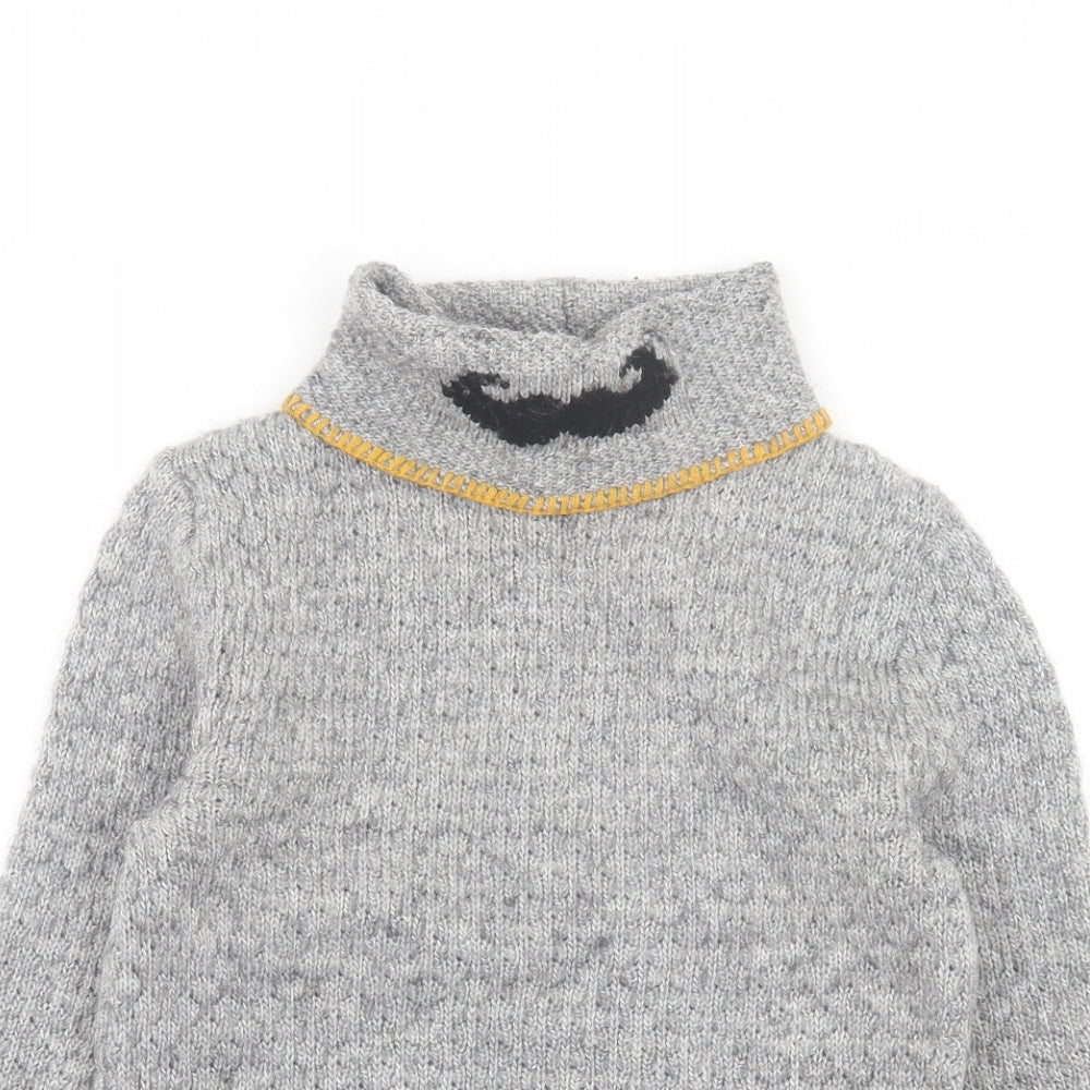 Marks and Spencer Girls Grey Roll Neck Acrylic Pullover Jumper Size 11-12 Years Pullover