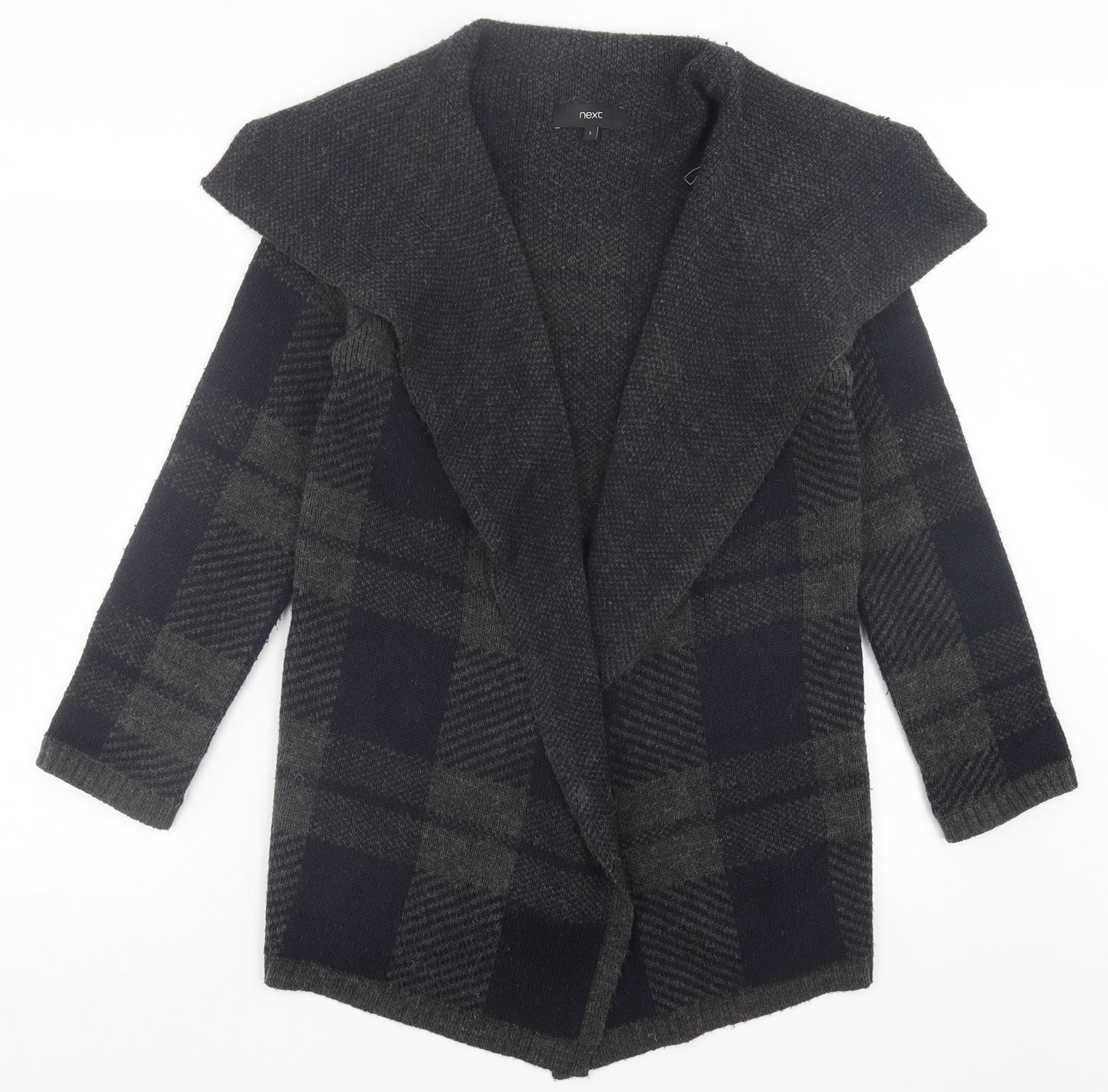 New Look Womens Grey V-Neck Plaid Acrylic Cardigan Jumper Size S