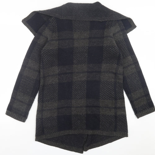 New Look Womens Grey V-Neck Plaid Acrylic Cardigan Jumper Size S