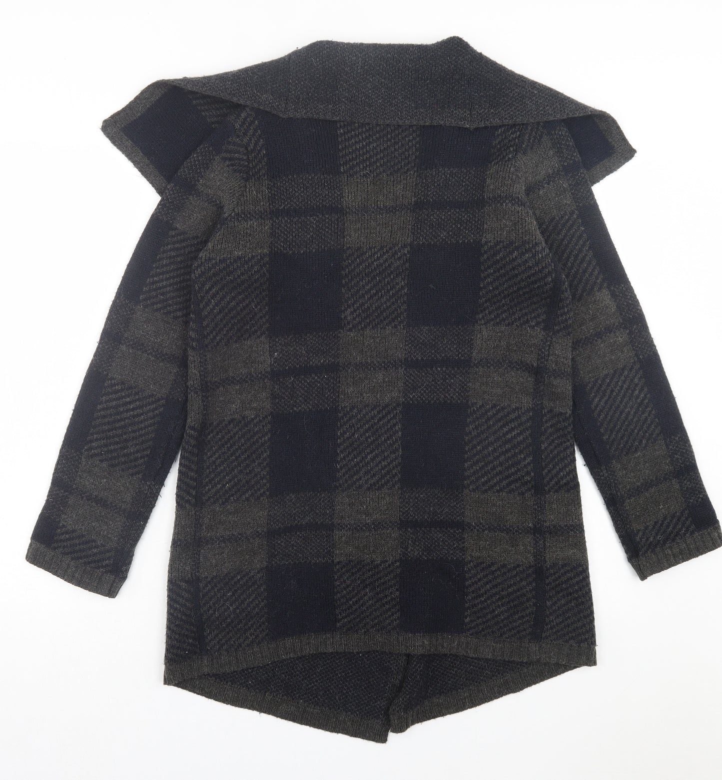 New Look Womens Grey V-Neck Plaid Acrylic Cardigan Jumper Size S