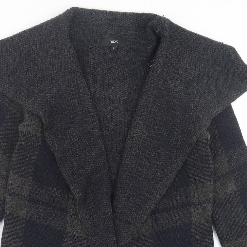 New Look Womens Grey V-Neck Plaid Acrylic Cardigan Jumper Size S
