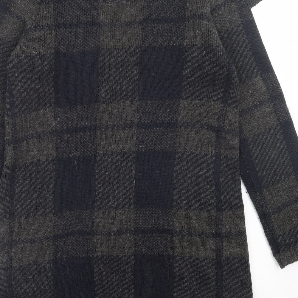 New Look Womens Grey V-Neck Plaid Acrylic Cardigan Jumper Size S