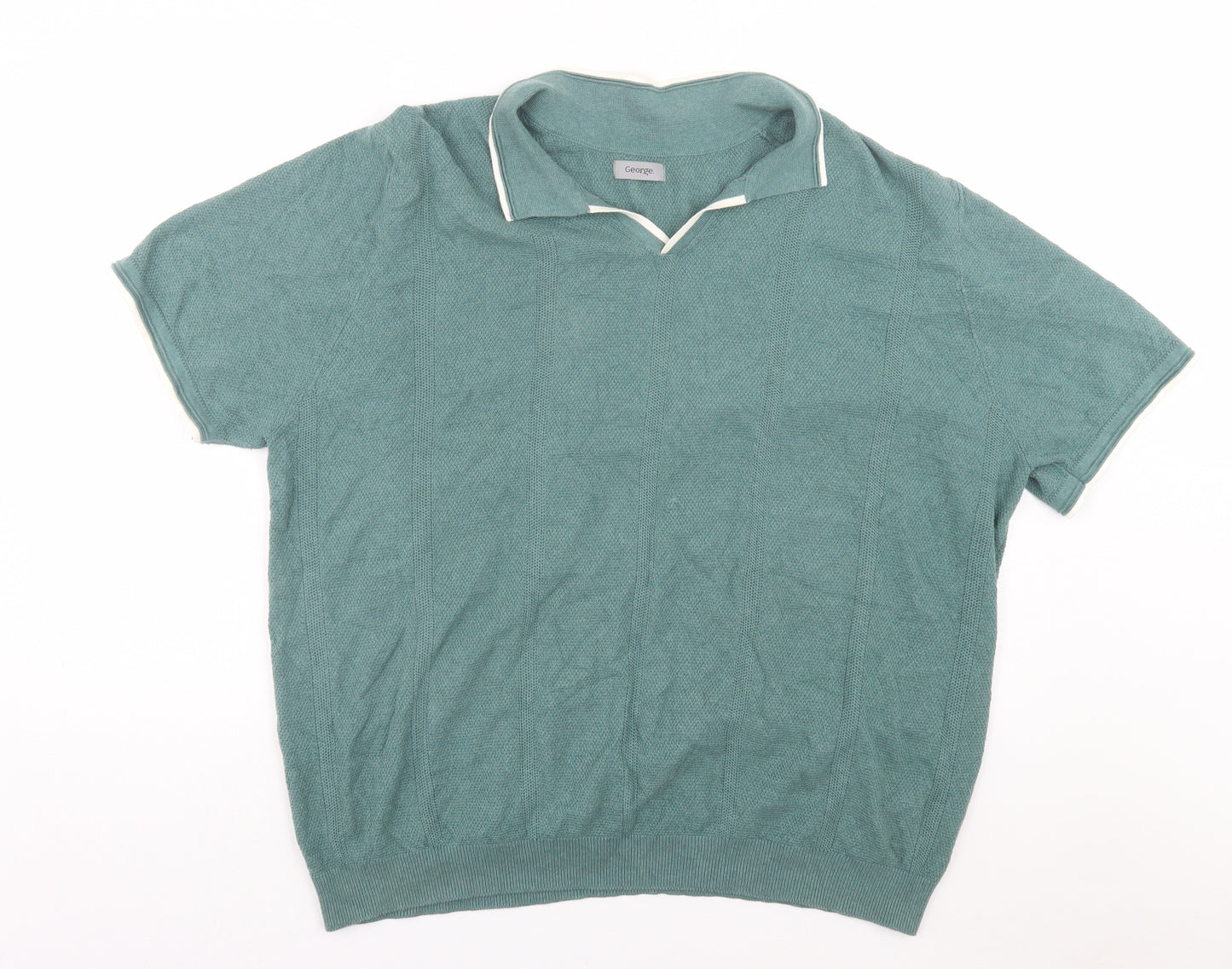 George Mens Green Cotton Polo Size 3XL V-Neck Pullover