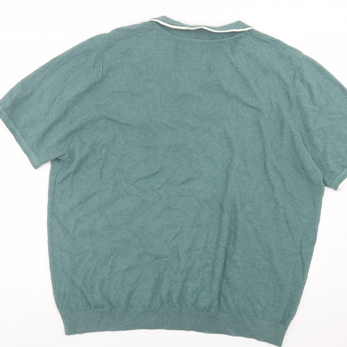 George Mens Green Cotton Polo Size 3XL V-Neck Pullover