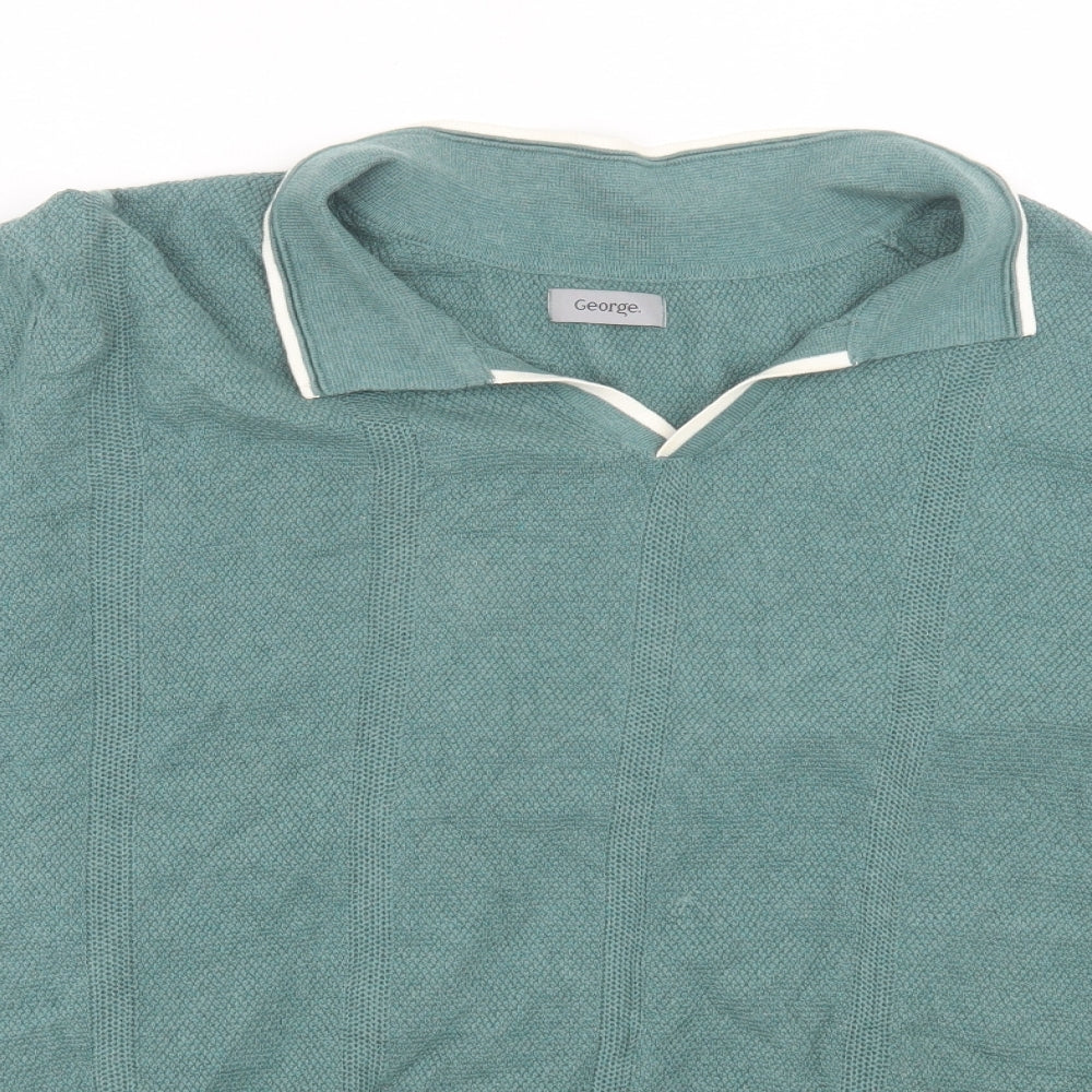 George Mens Green Cotton Polo Size 3XL V-Neck Pullover