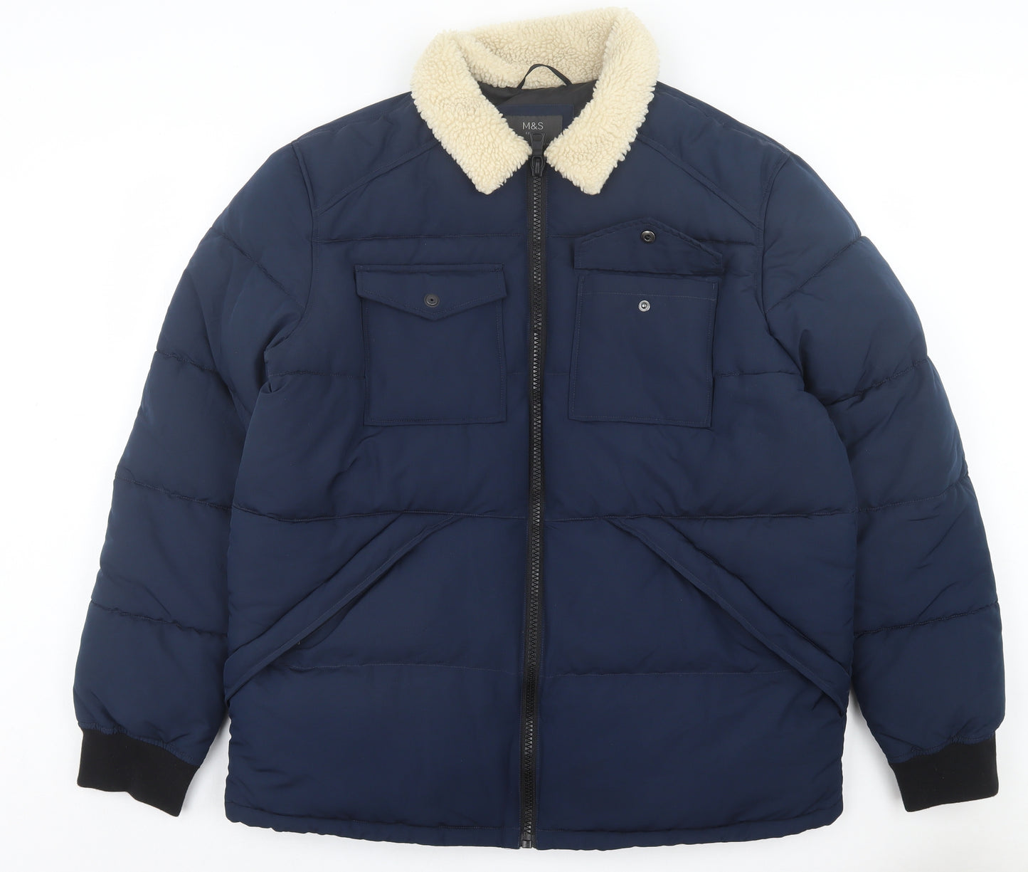 Marks and Spencer Mens Blue Parka Coat Size XL Zip