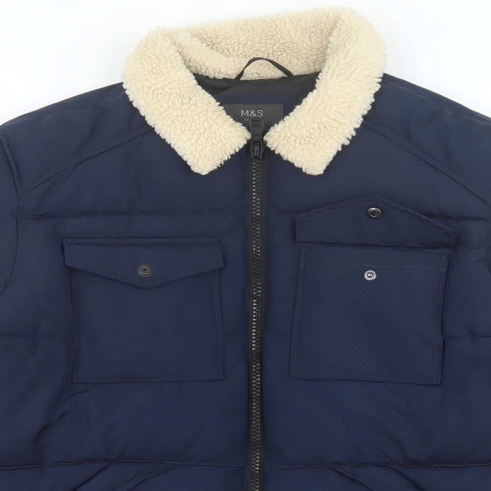 Marks and Spencer Mens Blue Parka Coat Size XL Zip