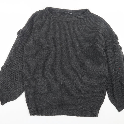 Mn Knit Womens Grey Crew Neck Acrylic Pullover Jumper Size M