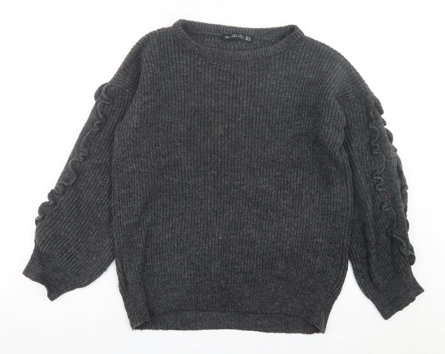 Mn Knit Womens Grey Crew Neck Acrylic Pullover Jumper Size M