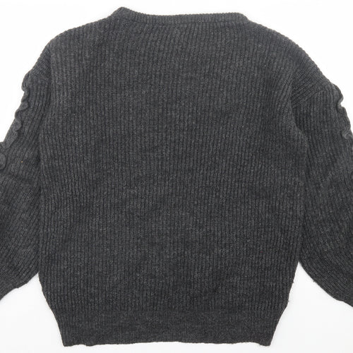 Mn Knit Womens Grey Crew Neck Acrylic Pullover Jumper Size M