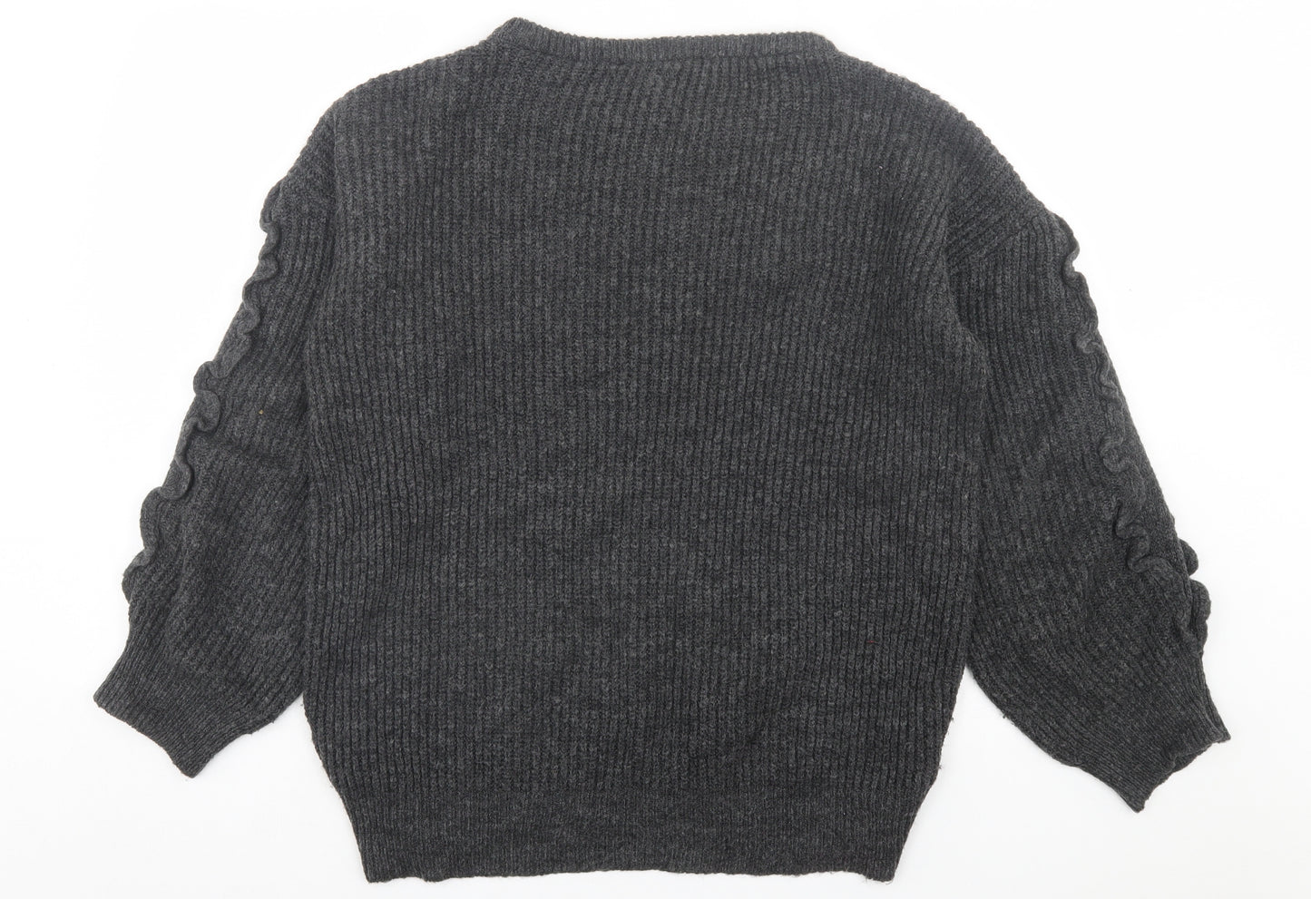 Mn Knit Womens Grey Crew Neck Acrylic Pullover Jumper Size M