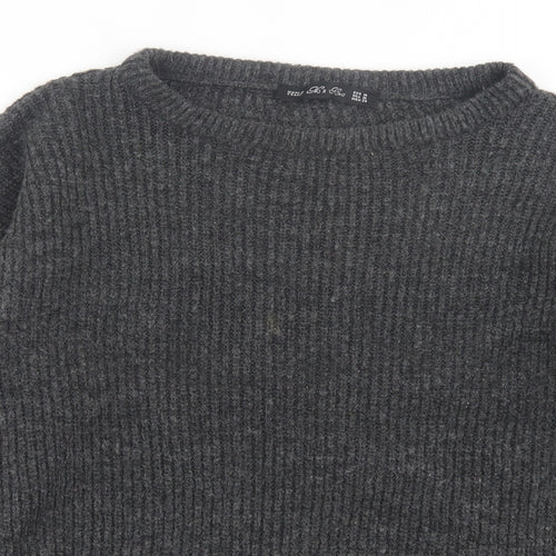 Mn Knit Womens Grey Crew Neck Acrylic Pullover Jumper Size M