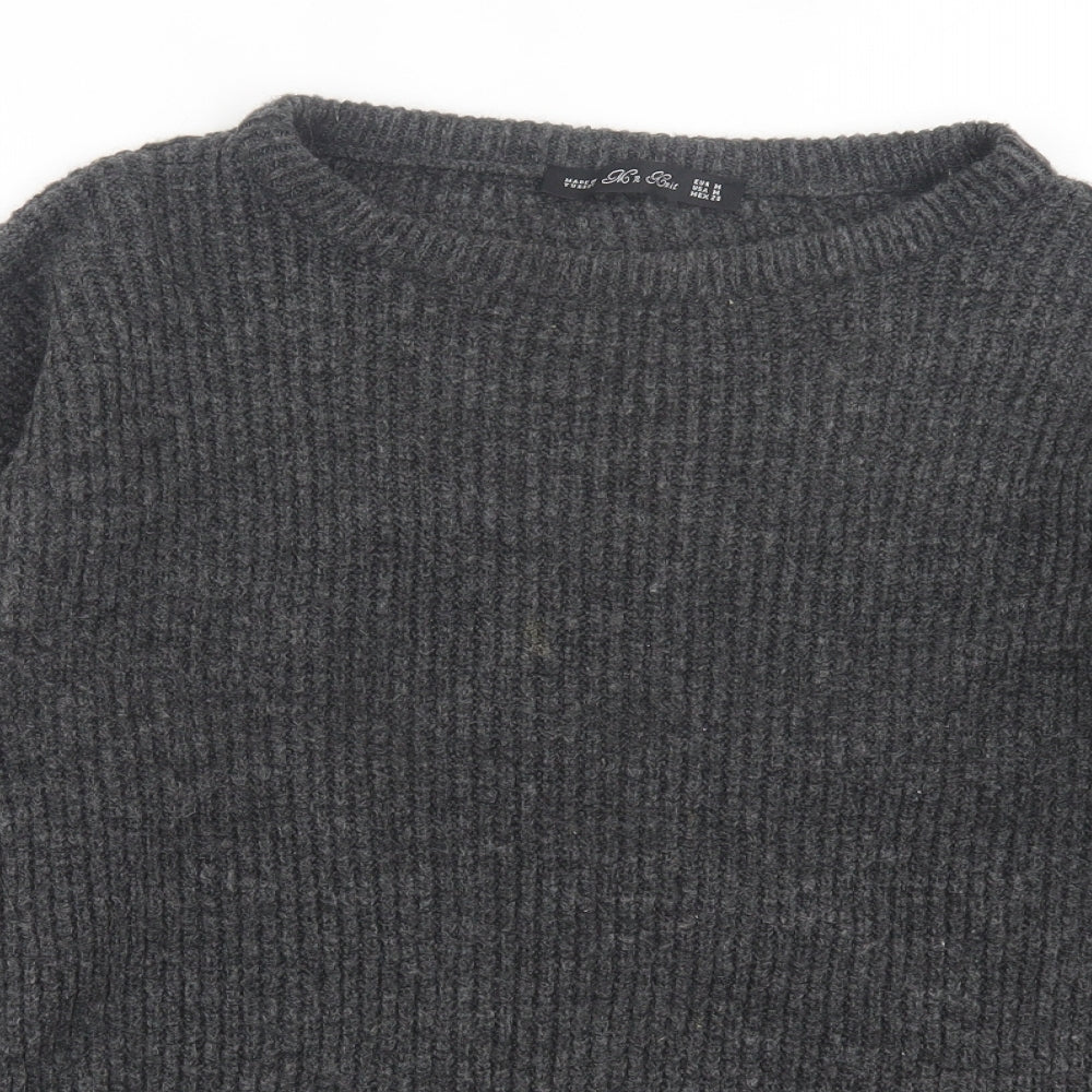 Mn Knit Womens Grey Crew Neck Acrylic Pullover Jumper Size M
