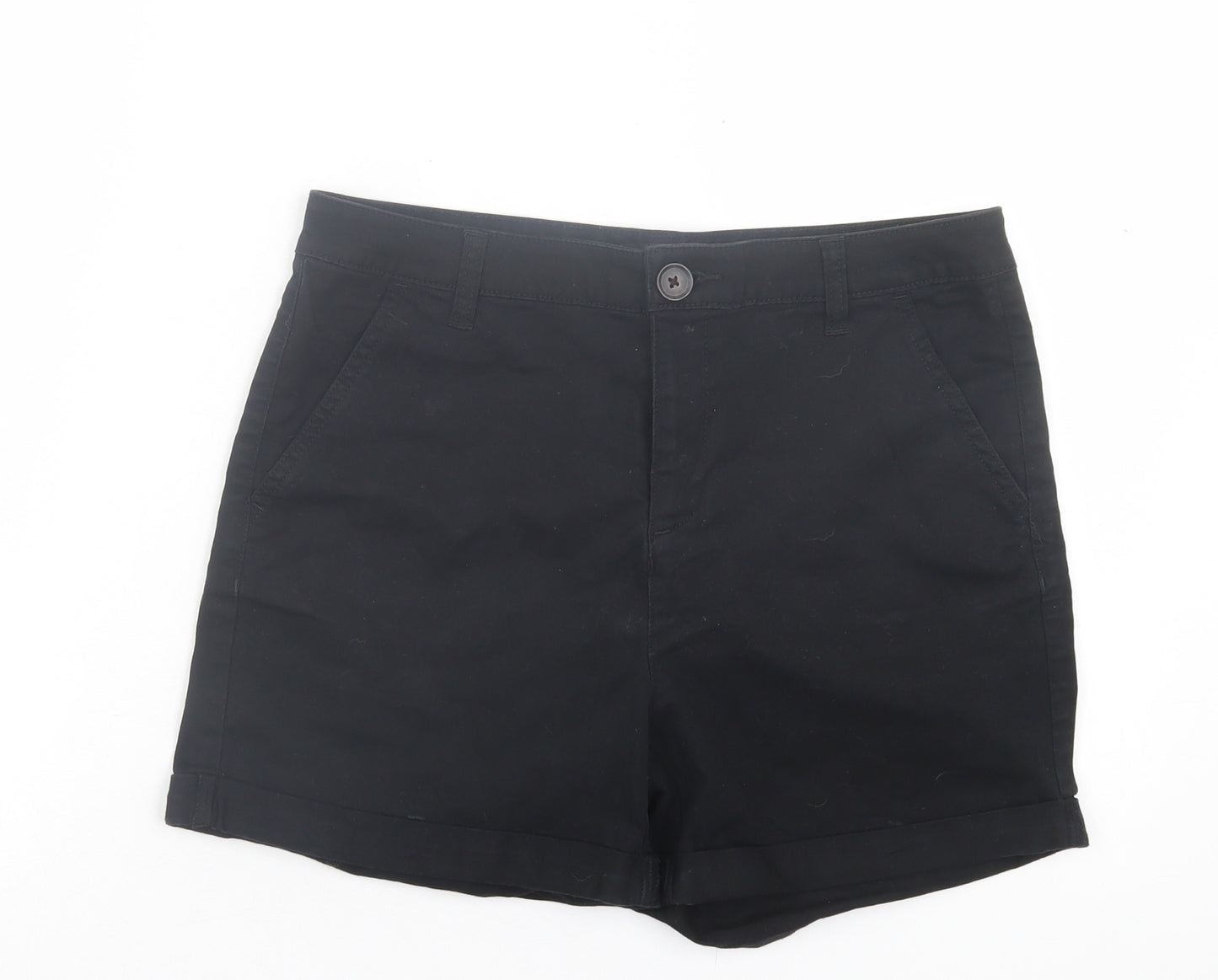 F&F Womens Black Cotton Bermuda Shorts Size 10 L3 in Regular Button