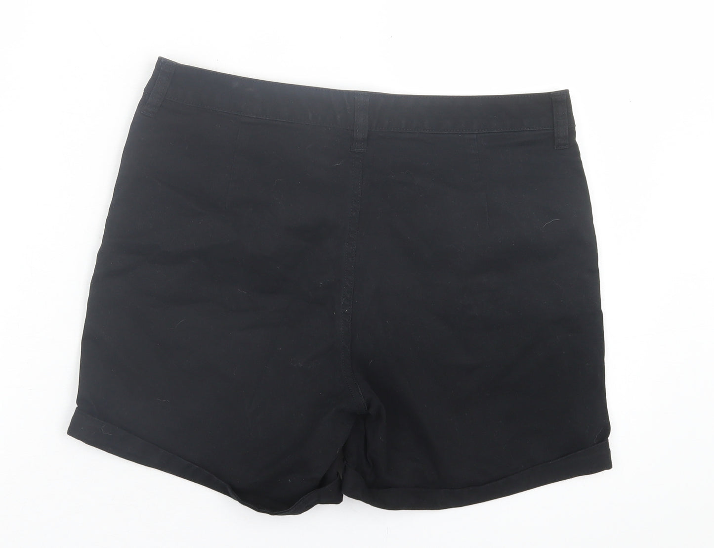 F&F Womens Black Cotton Bermuda Shorts Size 10 L3 in Regular Button