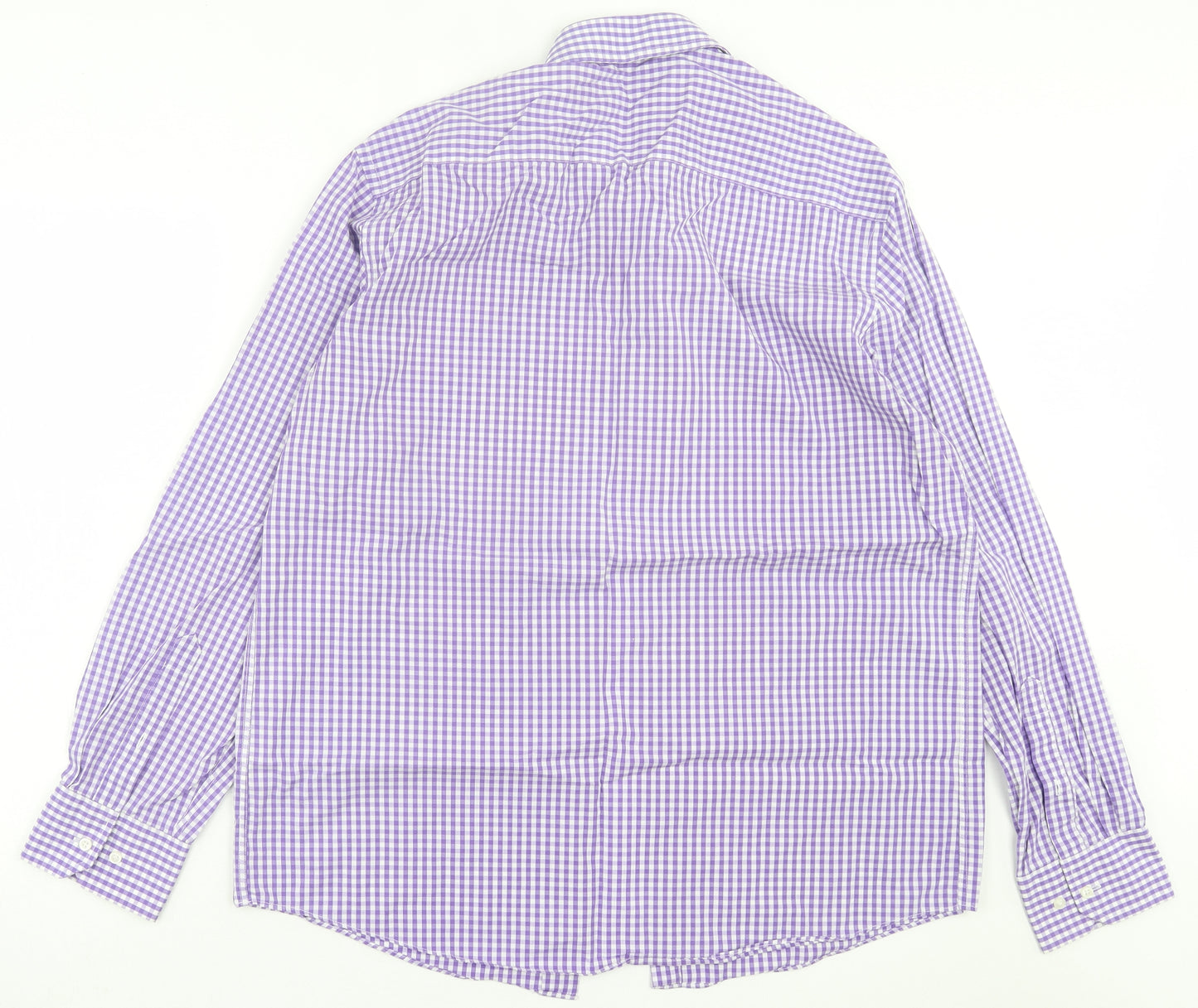 TU Mens Purple Plaid Cotton Button-Up Size 16.5 Collared Button