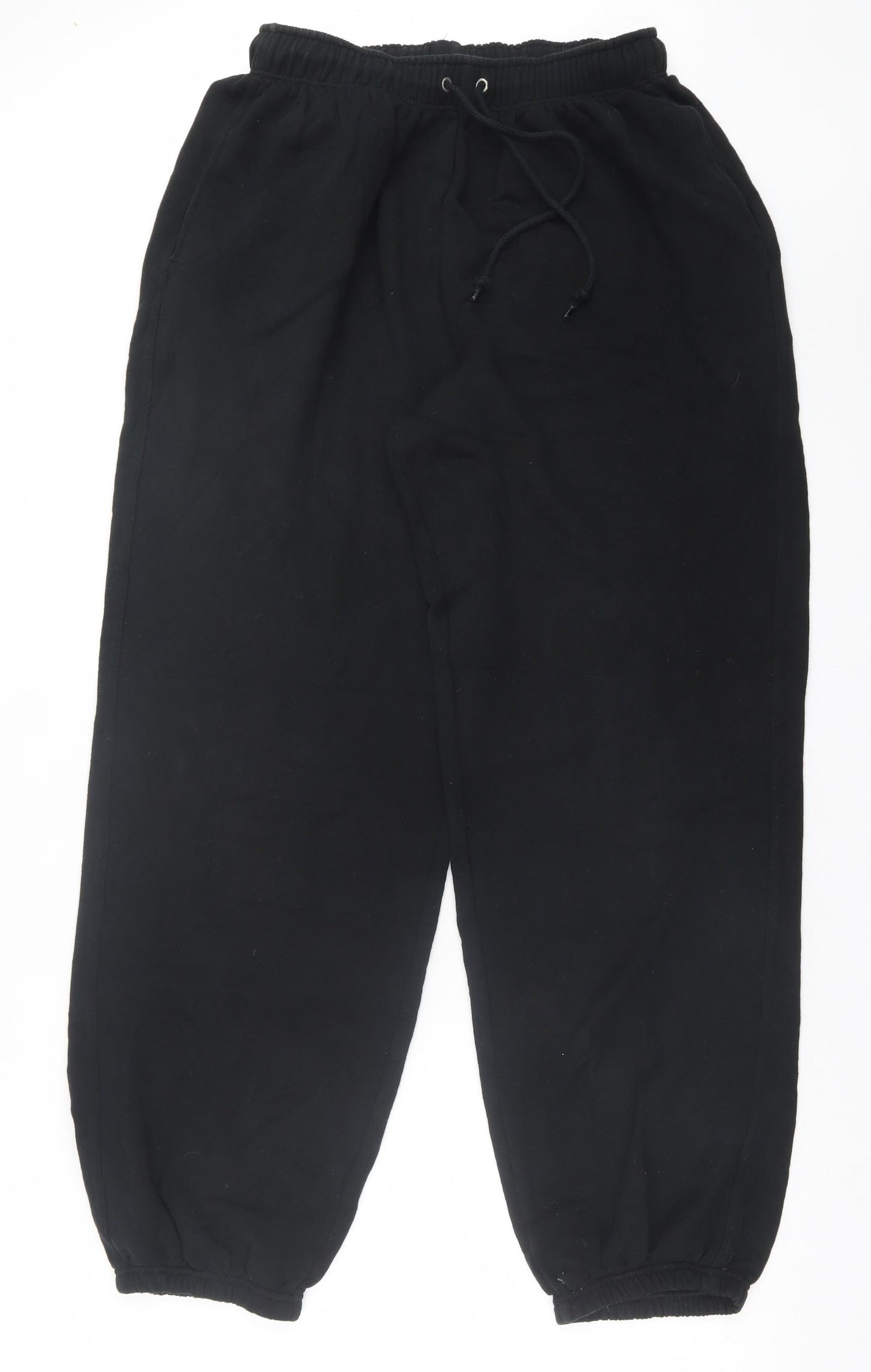 Marks and Spencer Mens Black Cotton Jogger Trousers Size XL L33 in Regular Tie