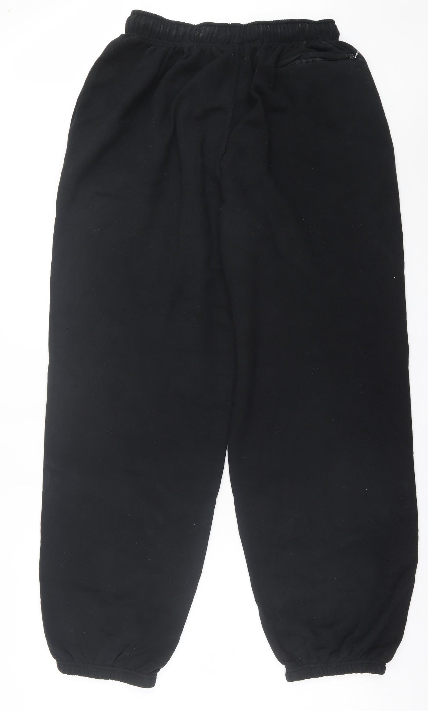 Marks and Spencer Mens Black Cotton Jogger Trousers Size XL L33 in Regular Tie