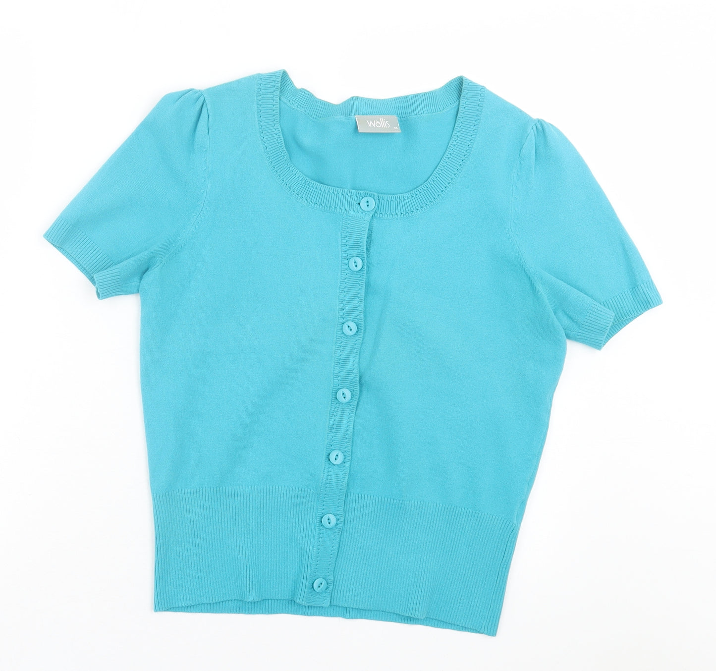 Wallis Womens Blue Crew Neck Cotton Cardigan Jumper Size 14