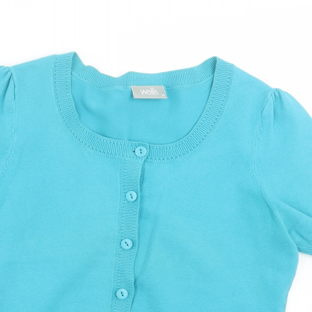 Wallis Womens Blue Crew Neck Cotton Cardigan Jumper Size 14