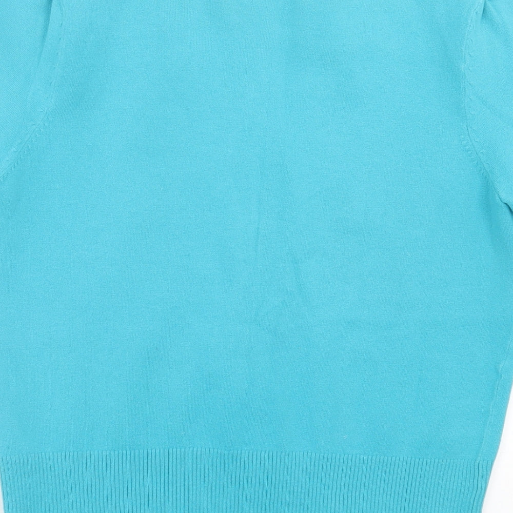 Wallis Womens Blue Crew Neck Cotton Cardigan Jumper Size 14