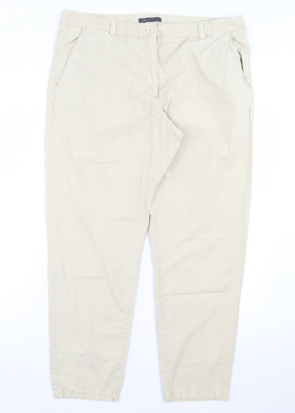 Marks and Spencer Womens Beige Cotton Trousers Size 18 L29 in Regular Button