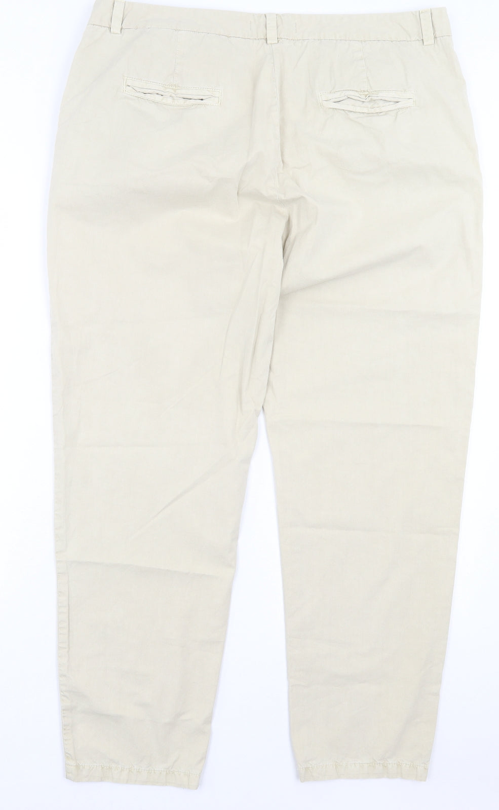 Marks and Spencer Womens Beige Cotton Trousers Size 18 L29 in Regular Button