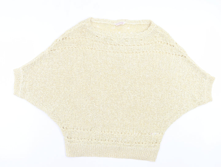 Miss Selfridge Womens Yellow Boat Neck Acrylic Pullover Jumper Size 12