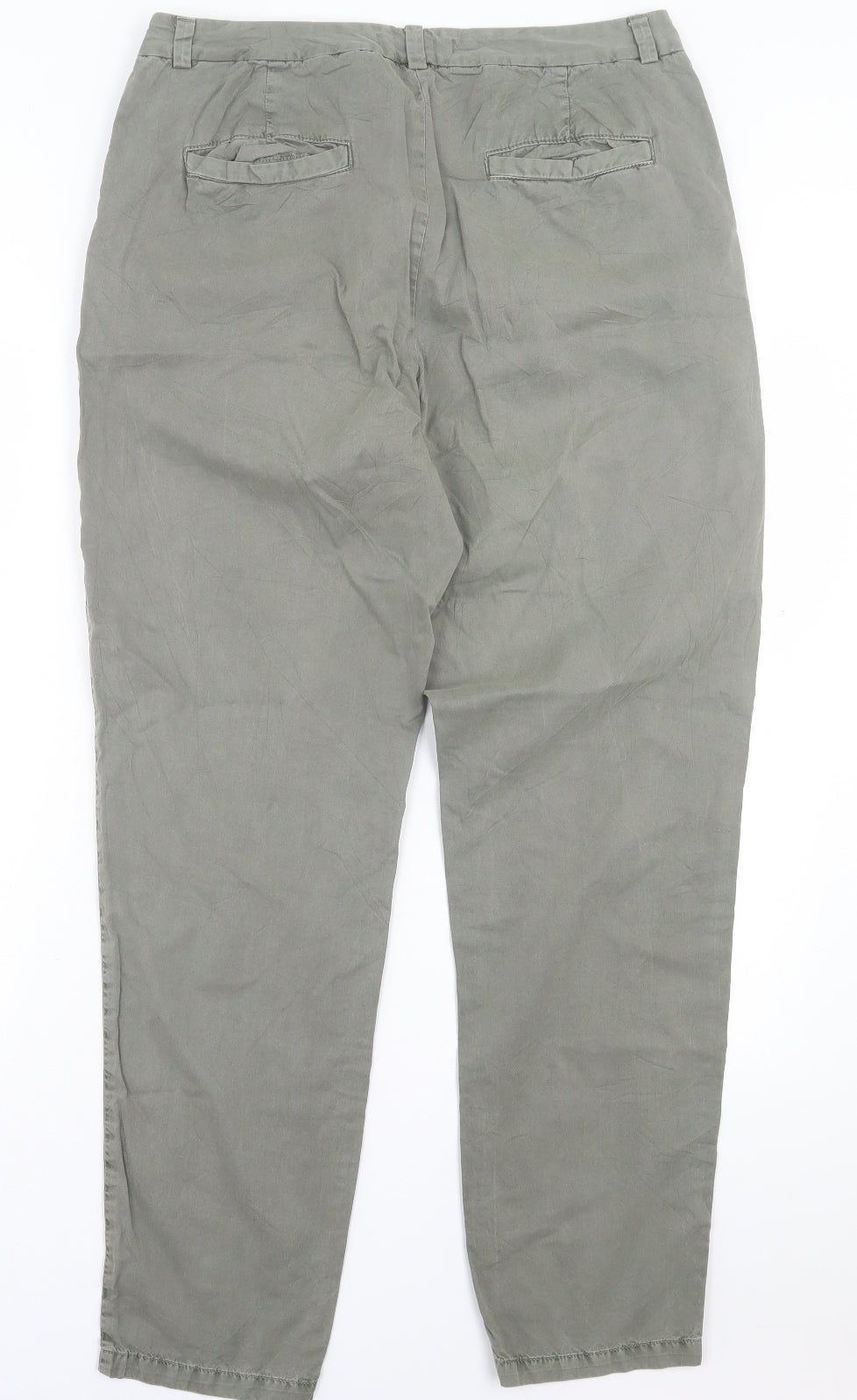 Marks and Spencer Womens Green Cotton Trousers Size 14 L31 in Regular Button