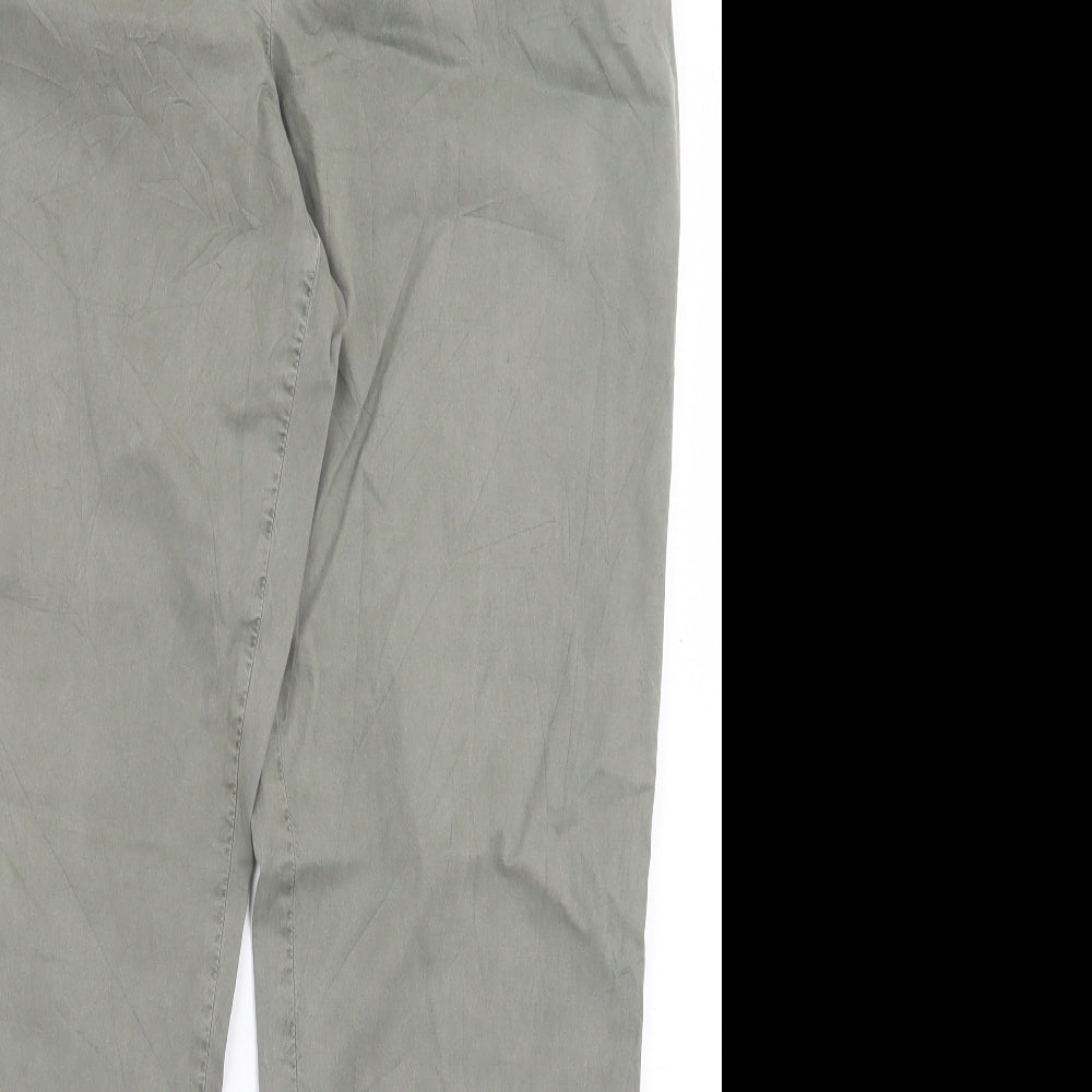 Marks and Spencer Womens Green Cotton Trousers Size 14 L31 in Regular Button