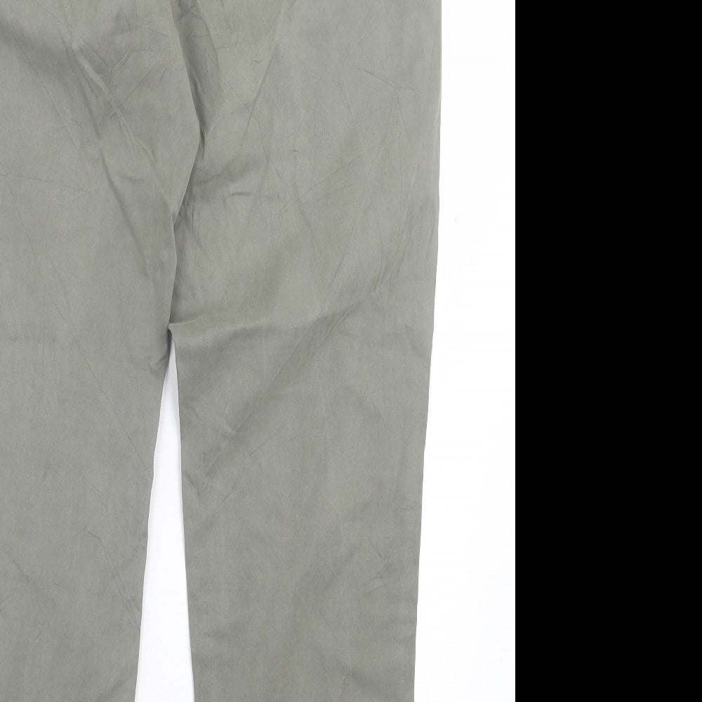Marks and Spencer Womens Green Cotton Trousers Size 14 L31 in Regular Button