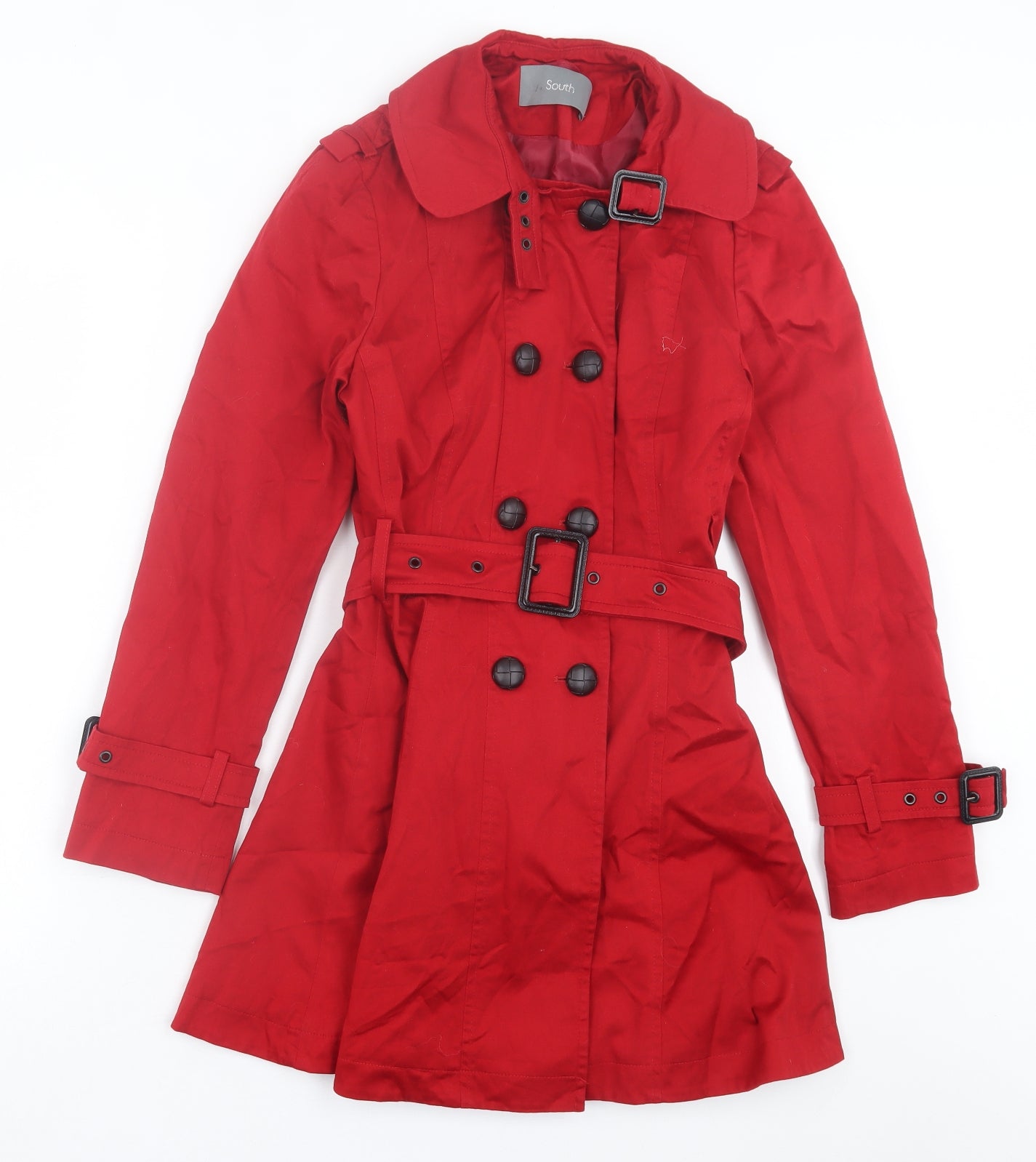 SOUTH Womens Red Overcoat Coat Size 10 Button