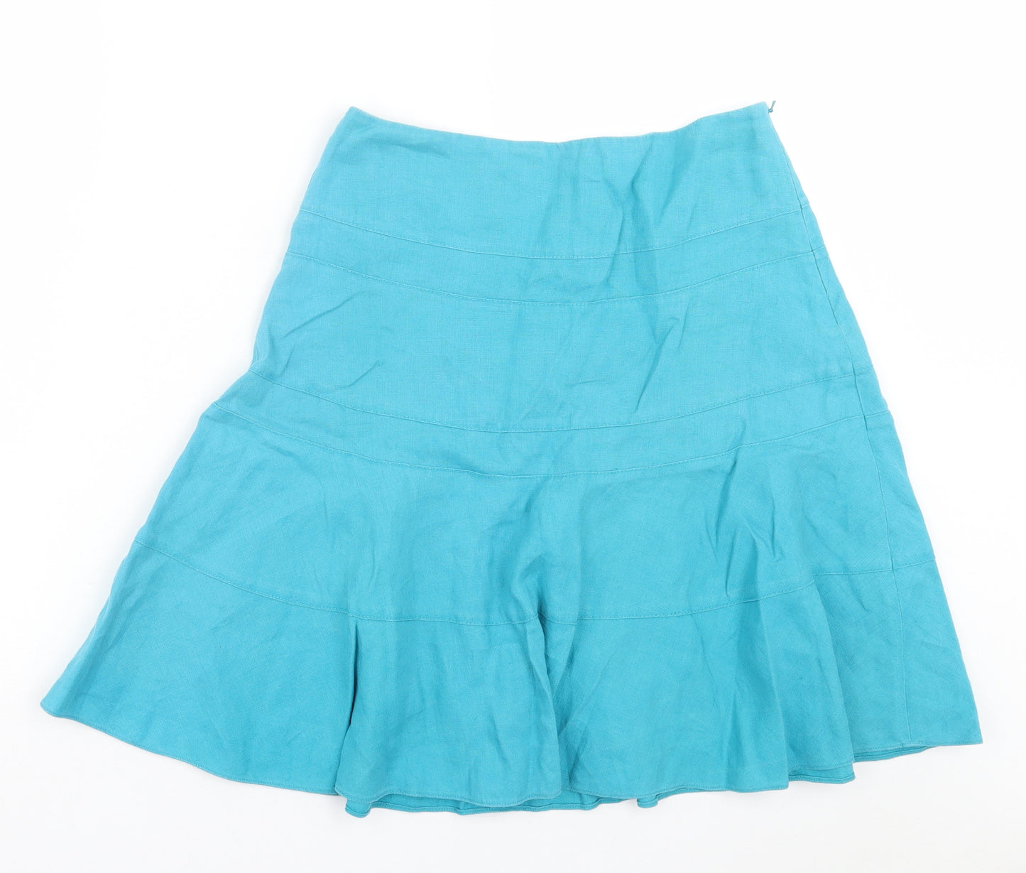 Coast Womens Blue Linen A-Line Skirt Size 10 Zip