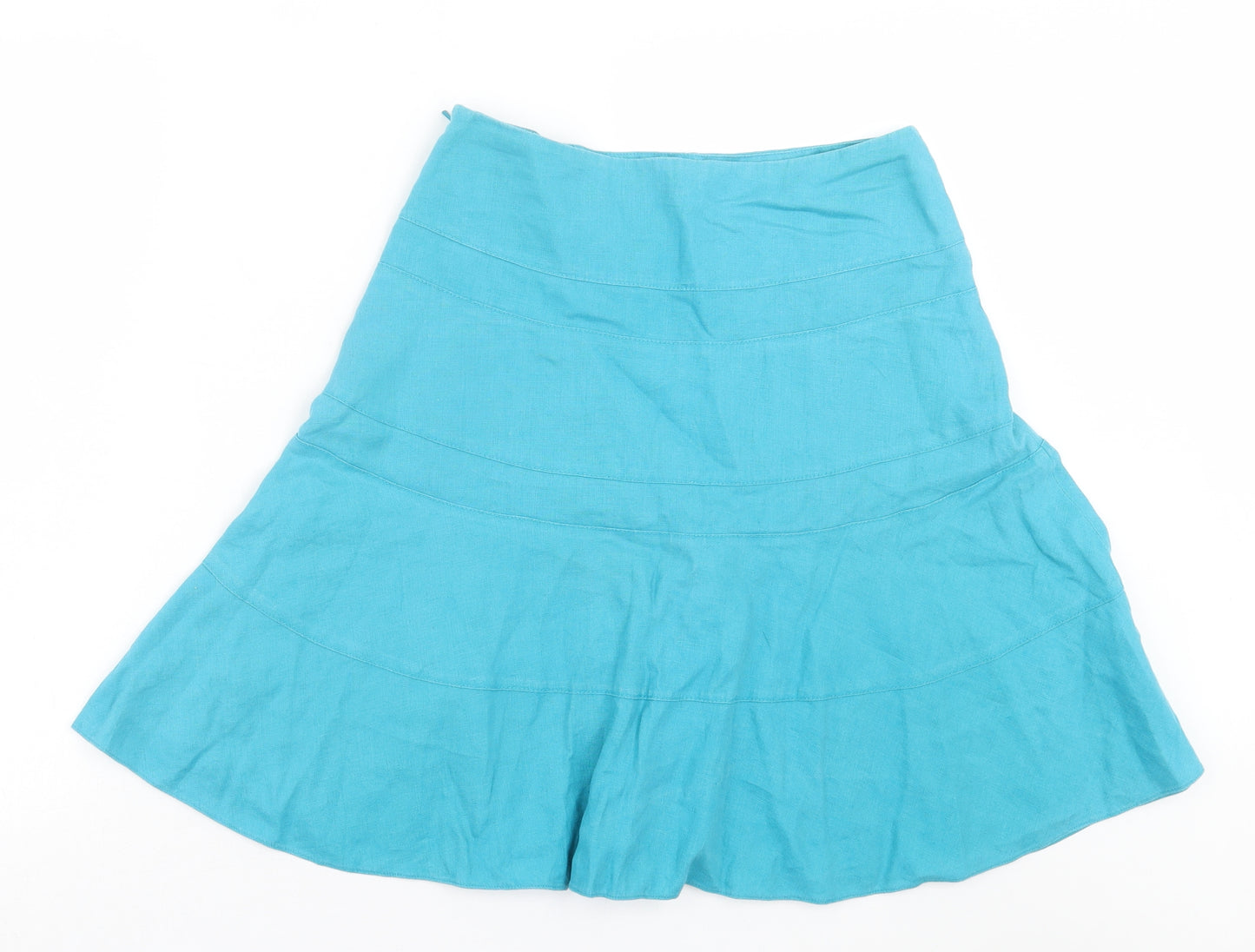 Coast Womens Blue Linen A-Line Skirt Size 10 Zip