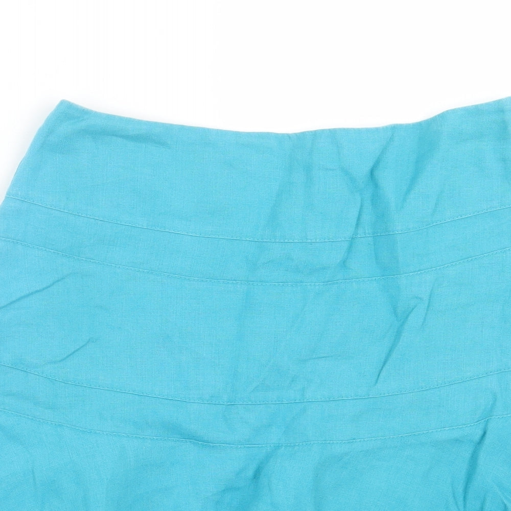 Coast Womens Blue Linen A-Line Skirt Size 10 Zip
