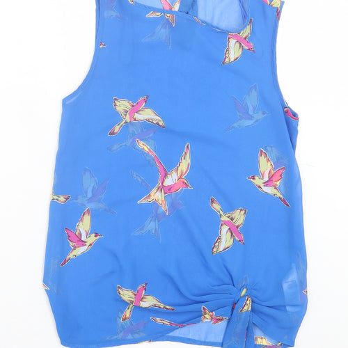New Look Womens Blue Floral Polyester Basic Tank Size 8 Crew Neck