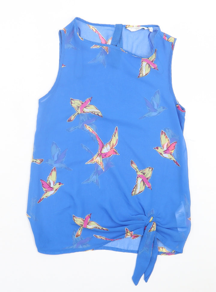 New Look Womens Blue Floral Polyester Basic Tank Size 8 Crew Neck