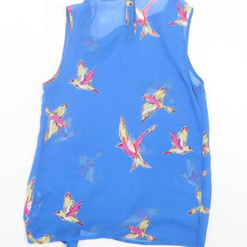 New Look Womens Blue Floral Polyester Basic Tank Size 8 Crew Neck